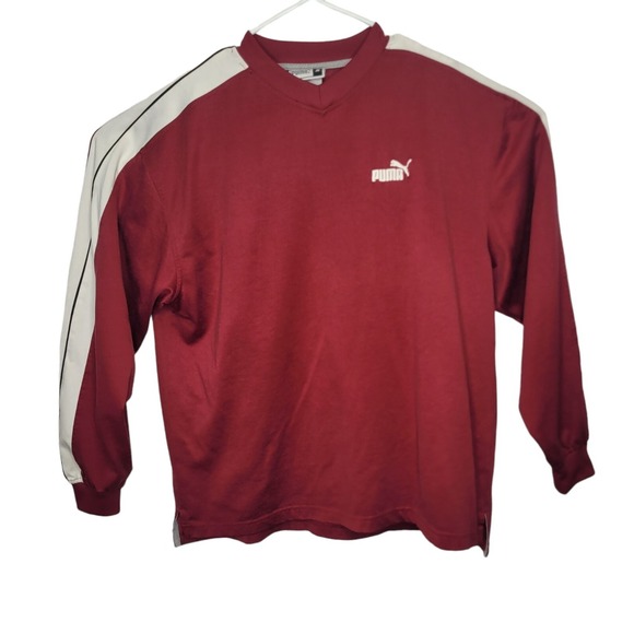 Vtg Puma 1990-2000 Long‎ Sleeve Vneck Light Weight Pullover Maroon White Sz M